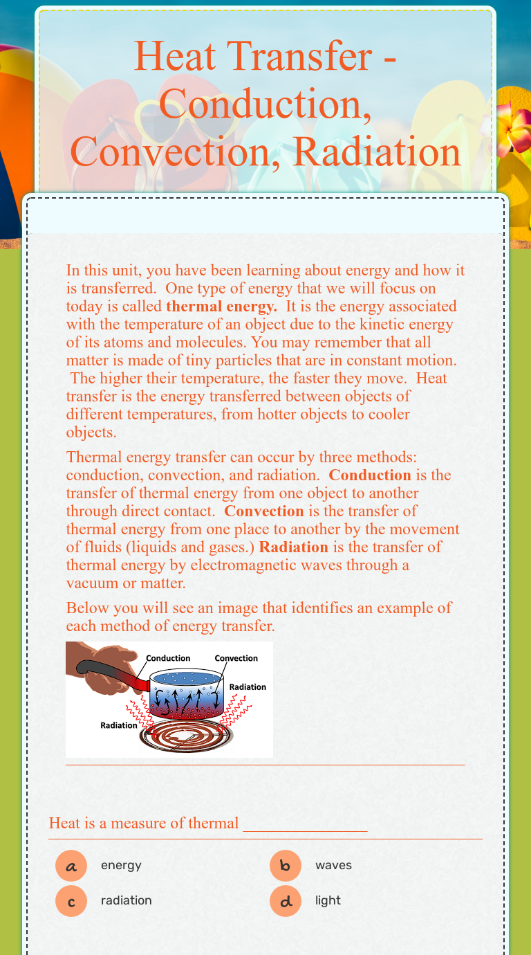 Heat Transfer - Conduction, Convection, Radiation  Interactive For Conduction Convection Radiation Worksheet