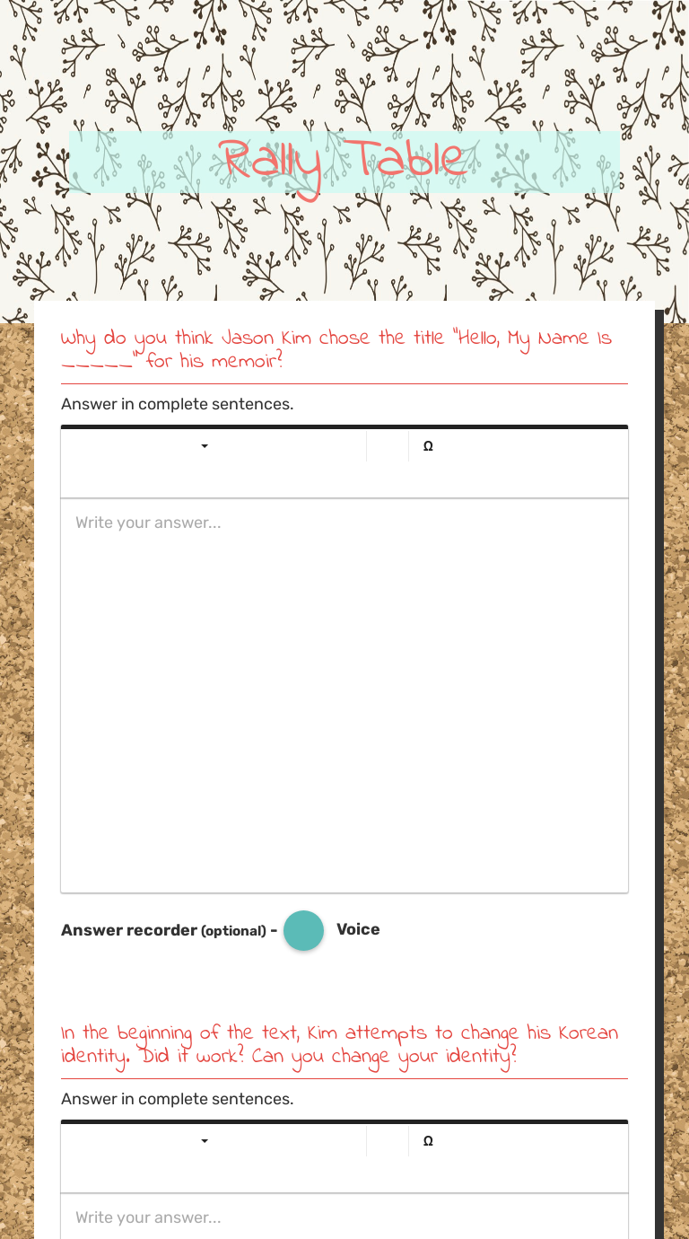 Rally Table by Nikki Jones | Interactive Worksheet | Wizer.me