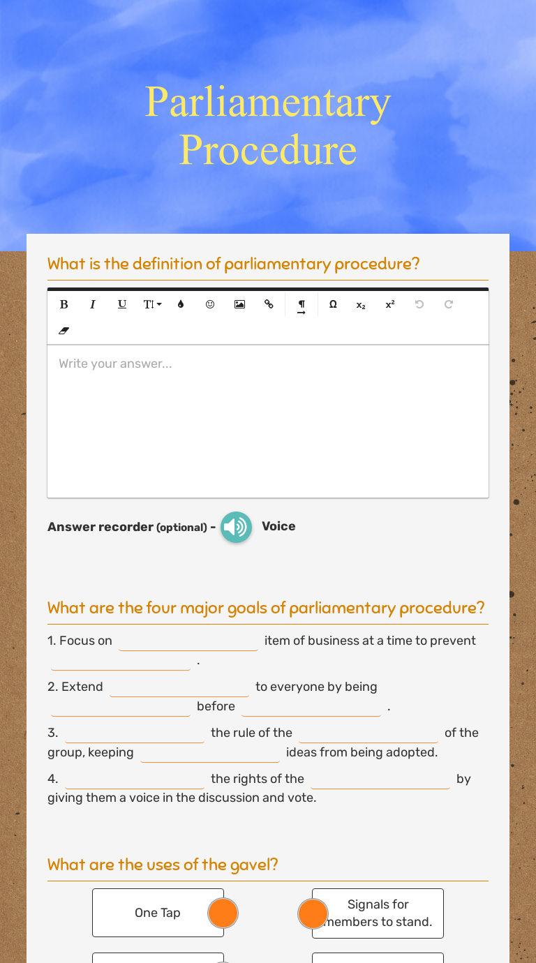 Parliamentary Procedure | Interactive Worksheet by Dawn Hinshaw | Wizer.me