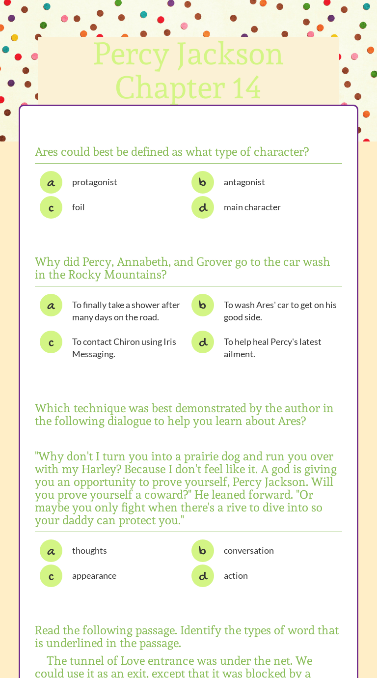 Percy Jackson Chapter 14 worksheet preview