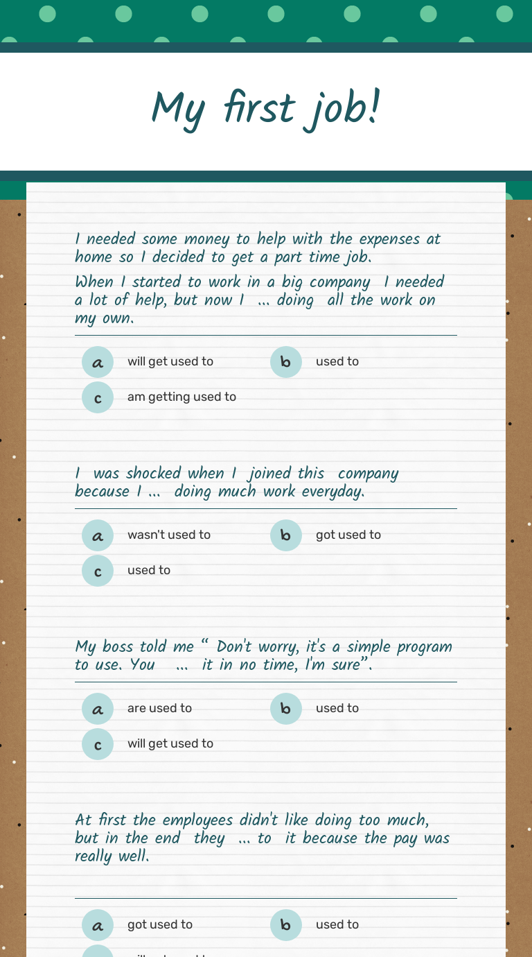 My first job! worksheet preview image