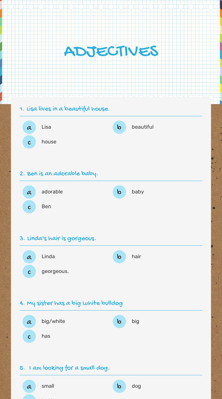 ADJECTIVES worksheet preview image