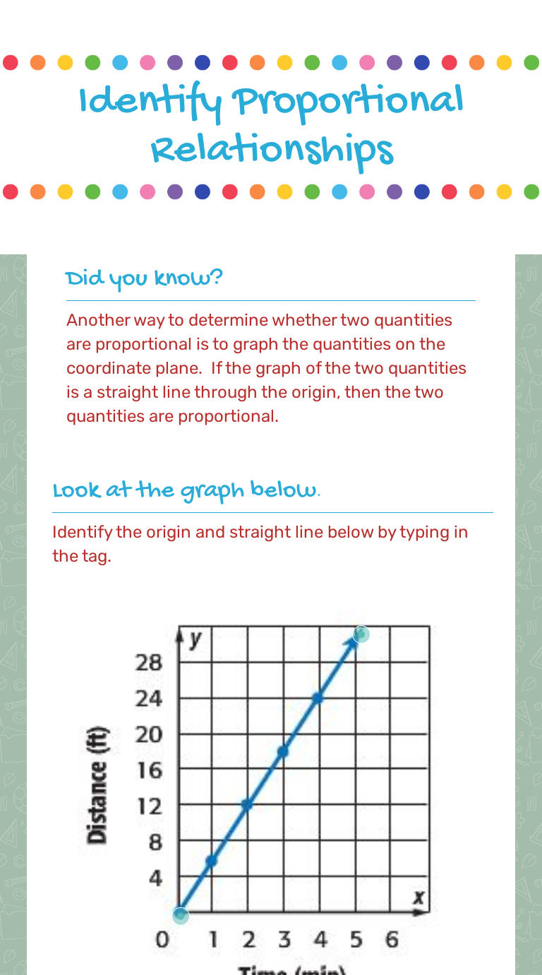 Identify Proportional Relationships  Interactive Worksheet by For Graphing Proportional Relationships Worksheet