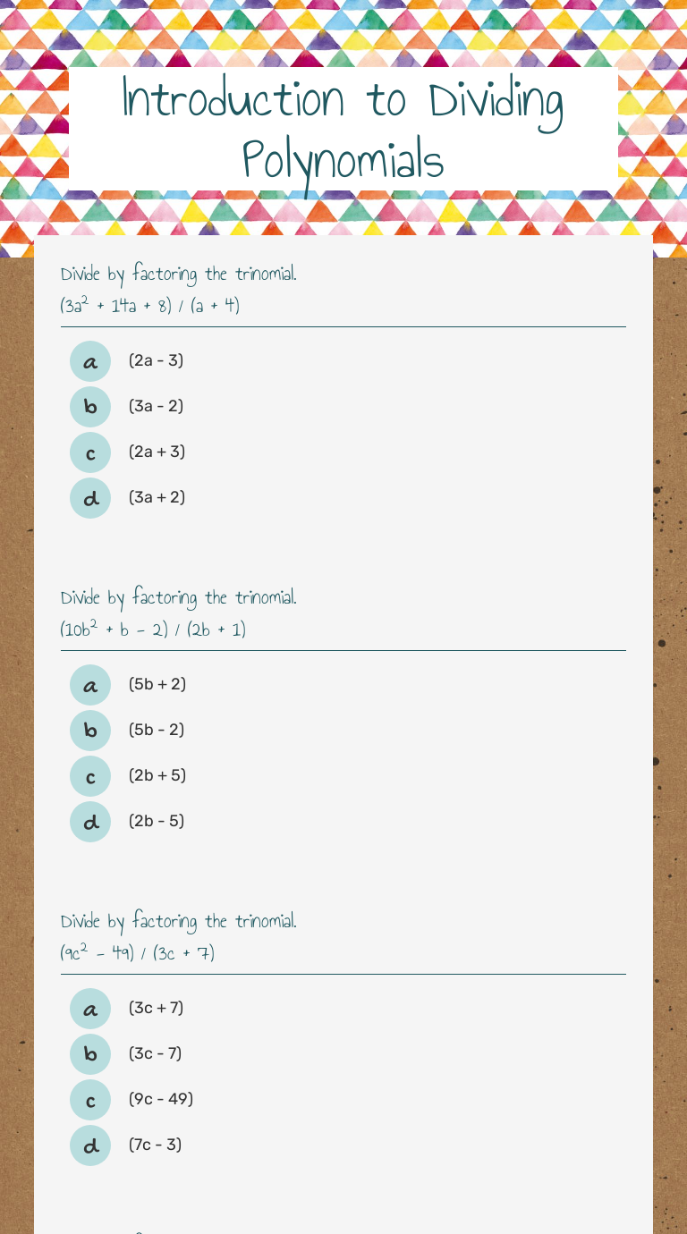 Introduction to Dividing Polynomials | Interactive Worksheet by Amanda ...