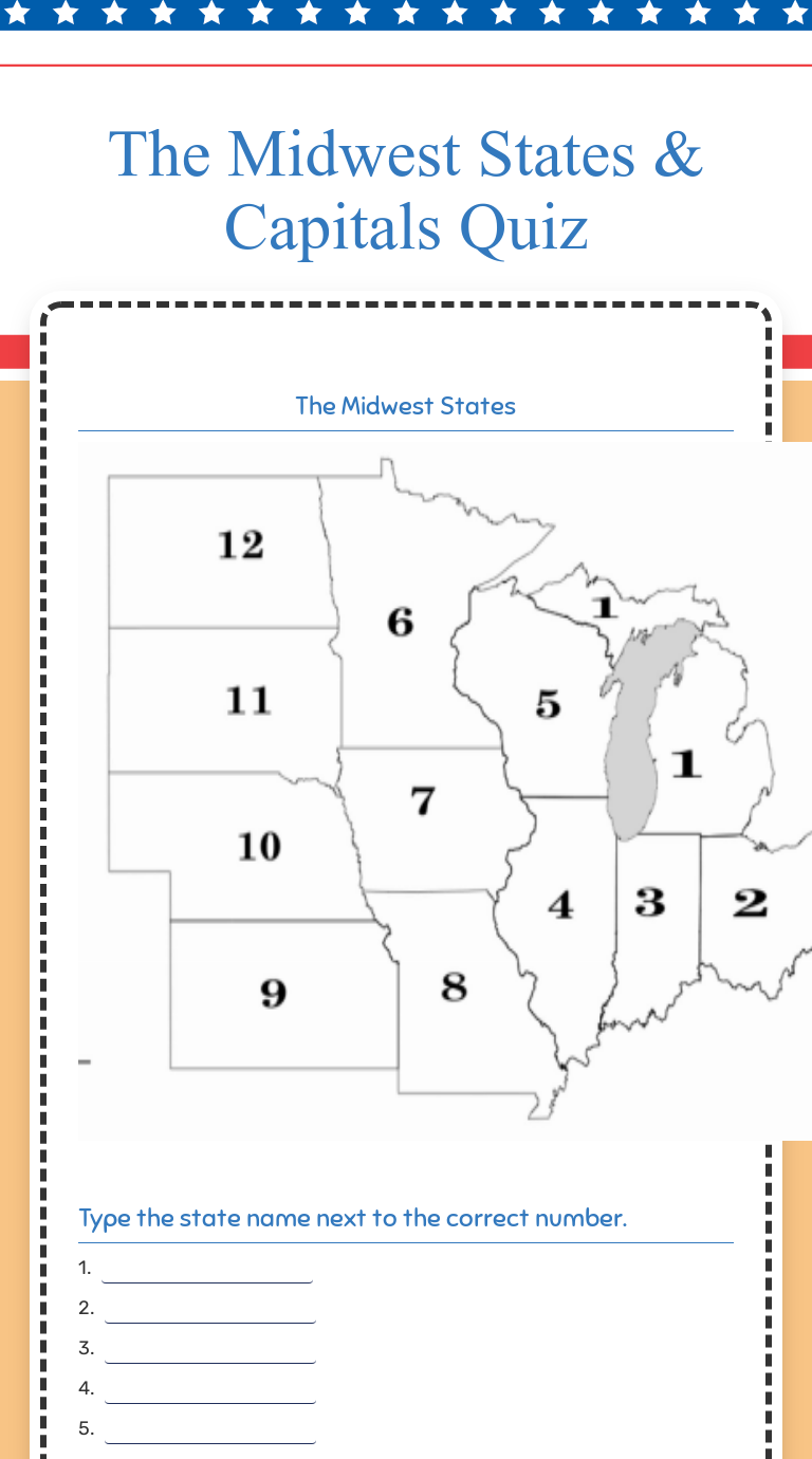 The Midwest States Capitals Quiz Interactive Worksheet By Amy Kotsch Wizer Me