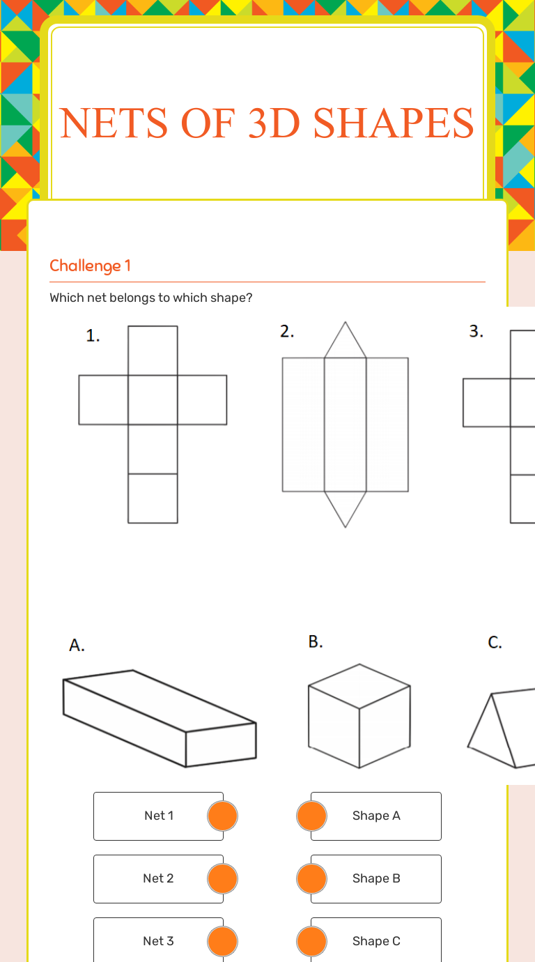 nets of 3d shapes interactive worksheet by sacha leander dijkshoorn wizer me