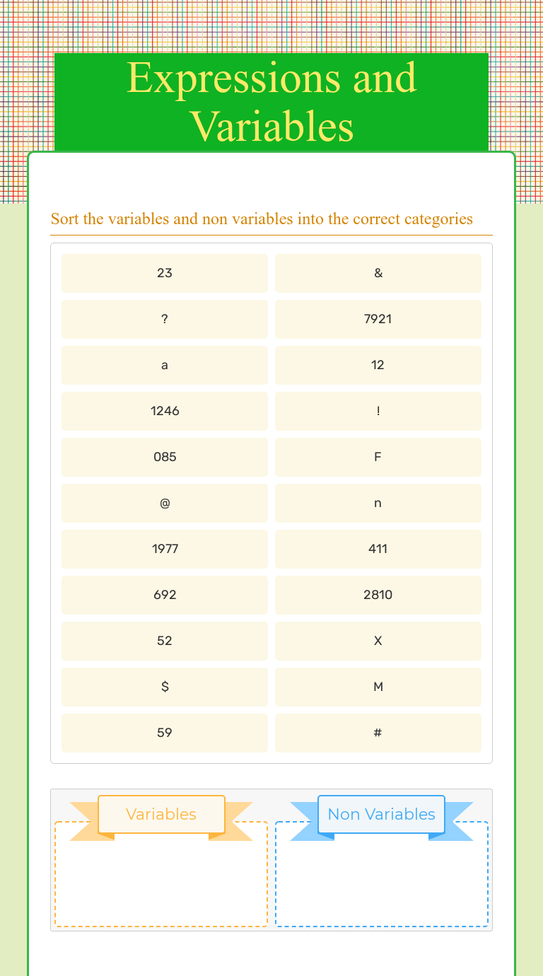 Expressions and Variables Interactive Worksheet by Katherine Rush
