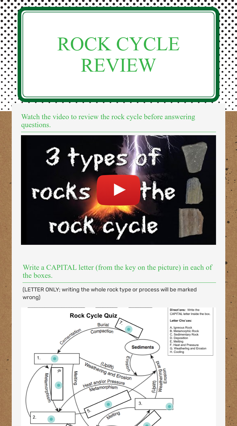 Rock Cycle Review | Interactive Worksheet by Heather Peterson | Wizer.me