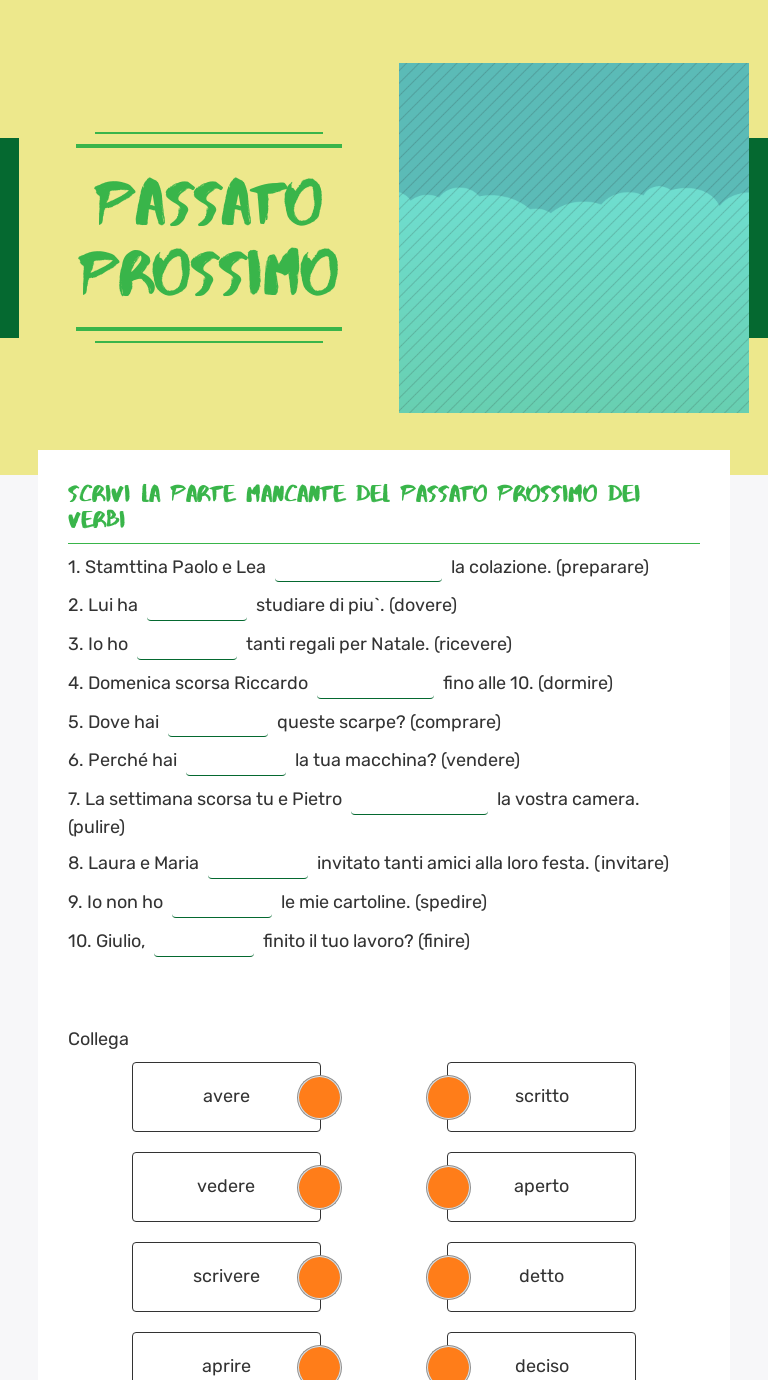 passato prossimo worksheet preview image