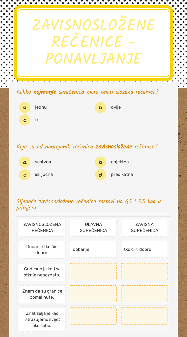 zavisnosložene rečenice - ponavljanje worksheet preview image