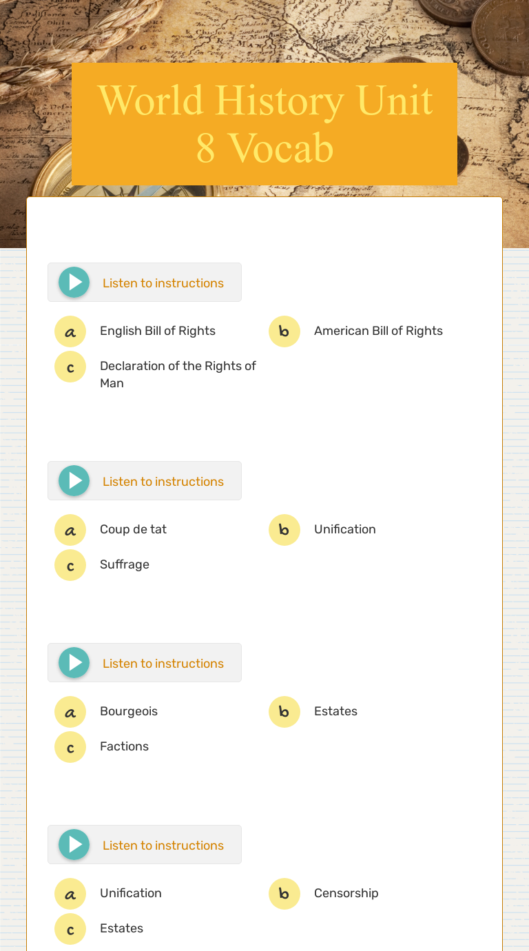 World History Unit 8 Vocab | Interactive Worksheet by Brad Hansen
