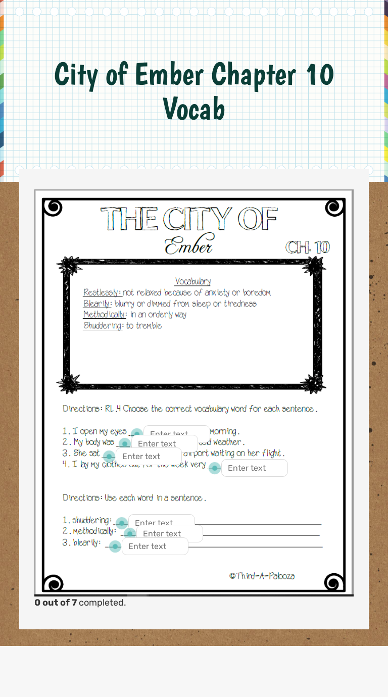 City Of Ember Chapter 10 Vocab Interactive Worksheet By Leia Long