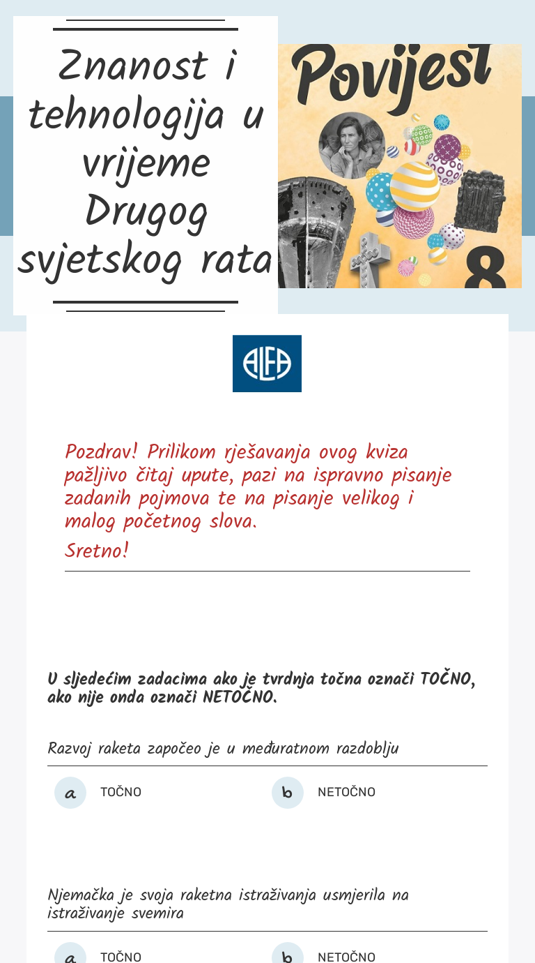 Znanost i tehnologija u vrijeme Drugog svjetskog rata Grade 8 worksheet preview