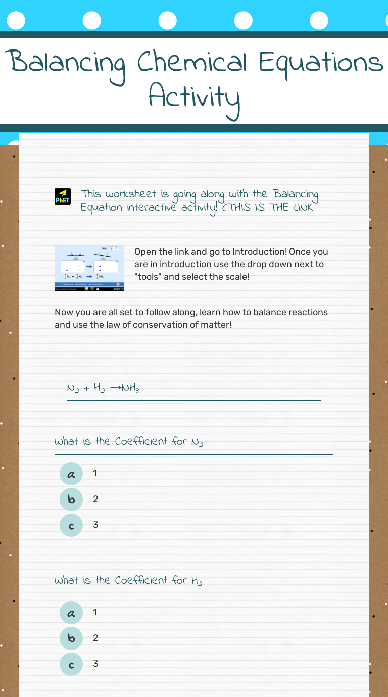 Balancing Chemical Equations Activity Interactive Worksheet By Emily Loy Wizer Me