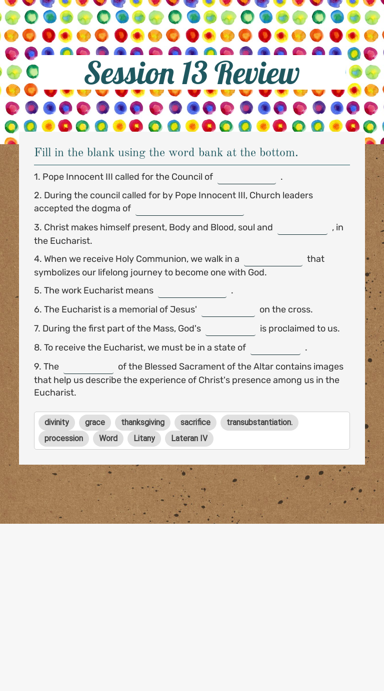 Session 13 Review worksheet preview image