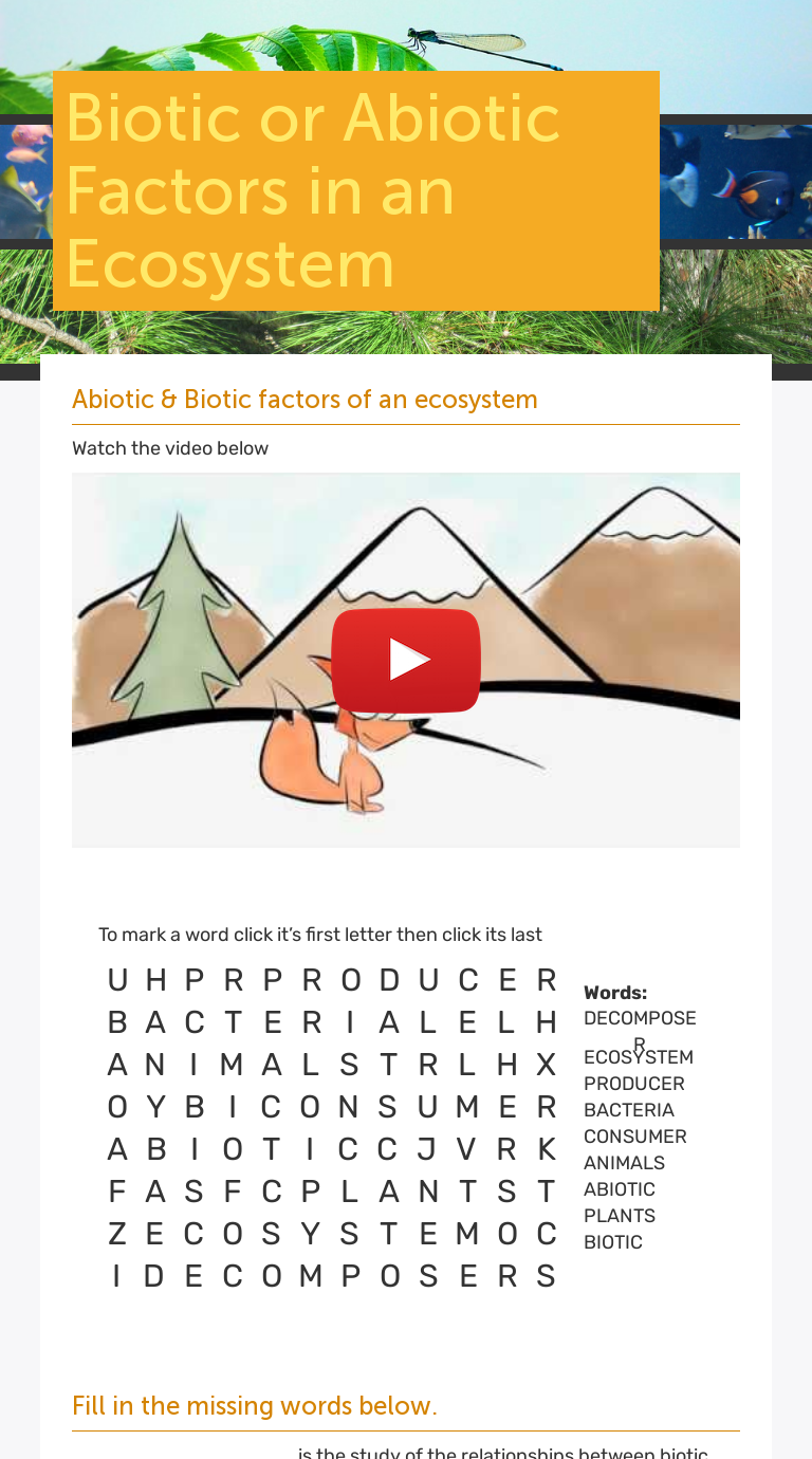 Biotic or Abiotic Factors in an Ecosystem  Interactive Worksheet Pertaining To Abiotic And Biotic Factors Worksheet