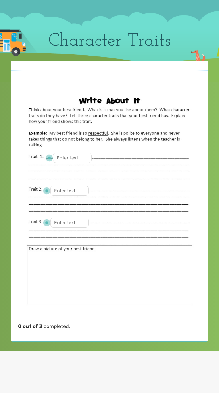 Character Traits worksheet preview image