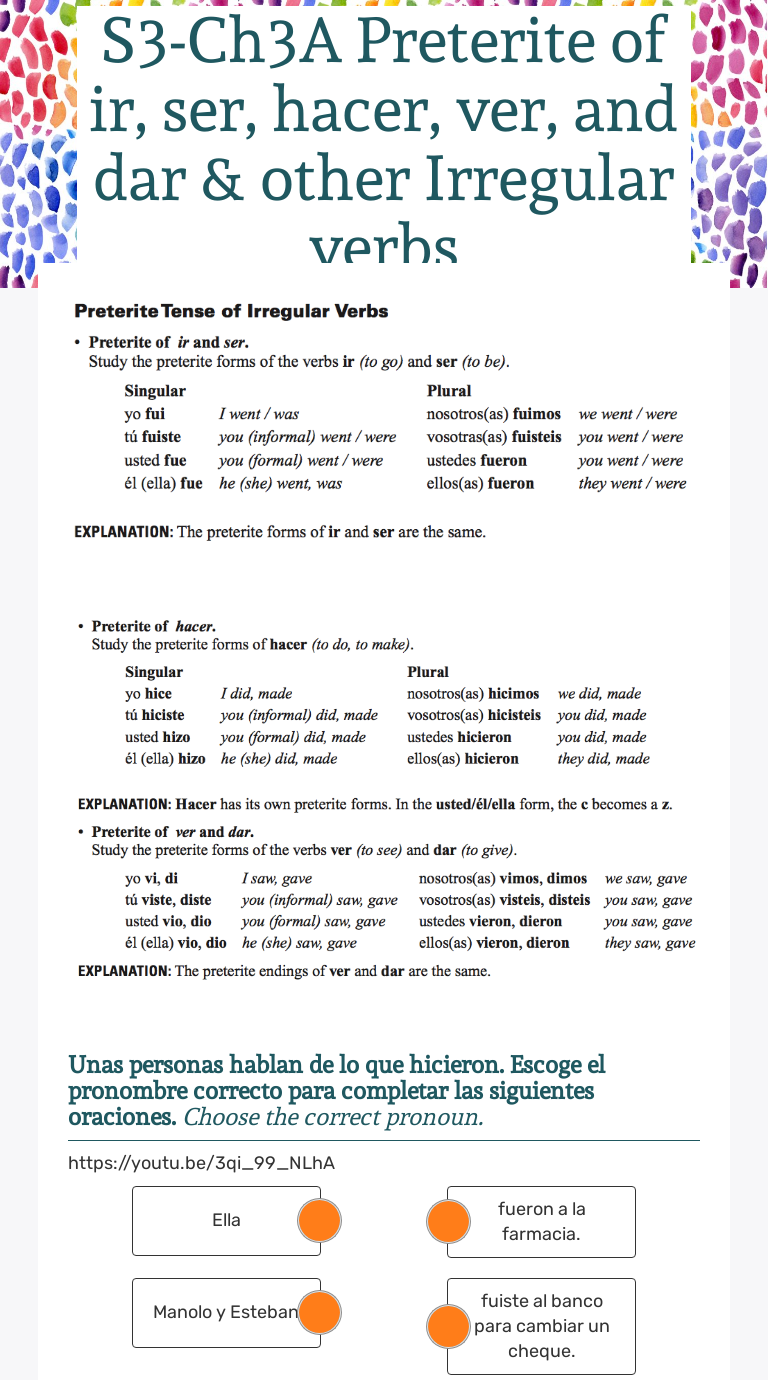 s3-ch3a-preterite-of-ir-ser-hacer-ver-and-dar-other-irregular