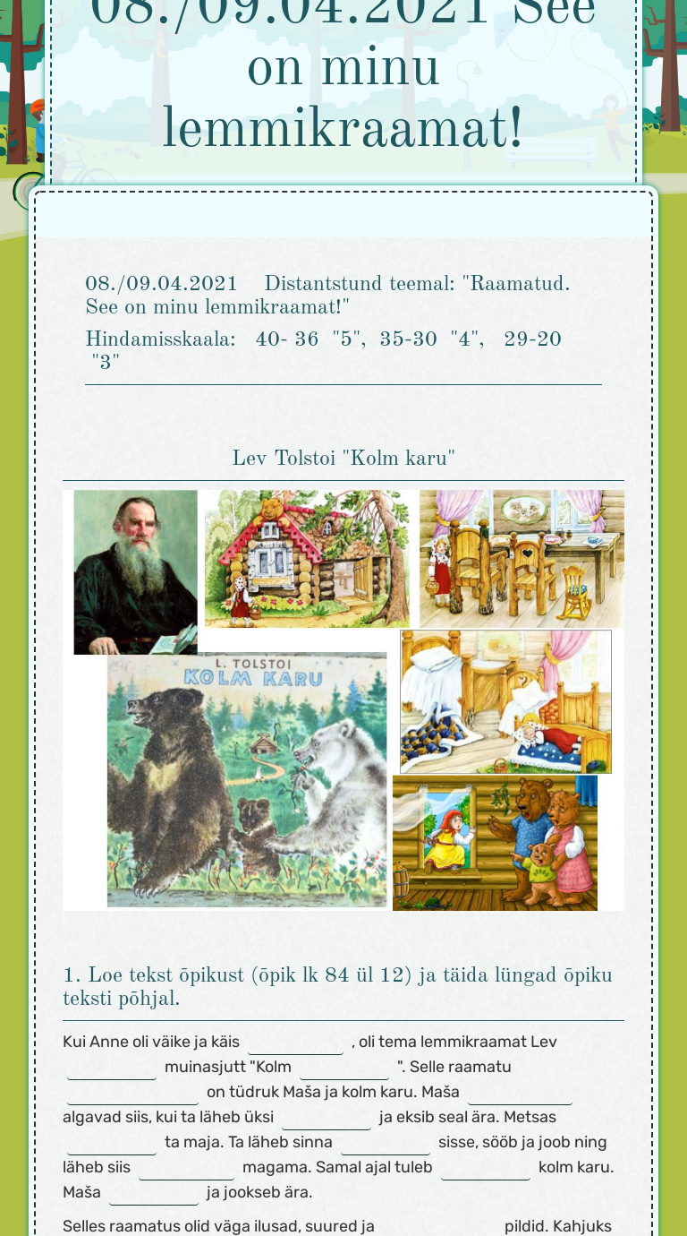 08./09.04.2021 See on minu lemmikraamat! Grade 5 worksheet preview
