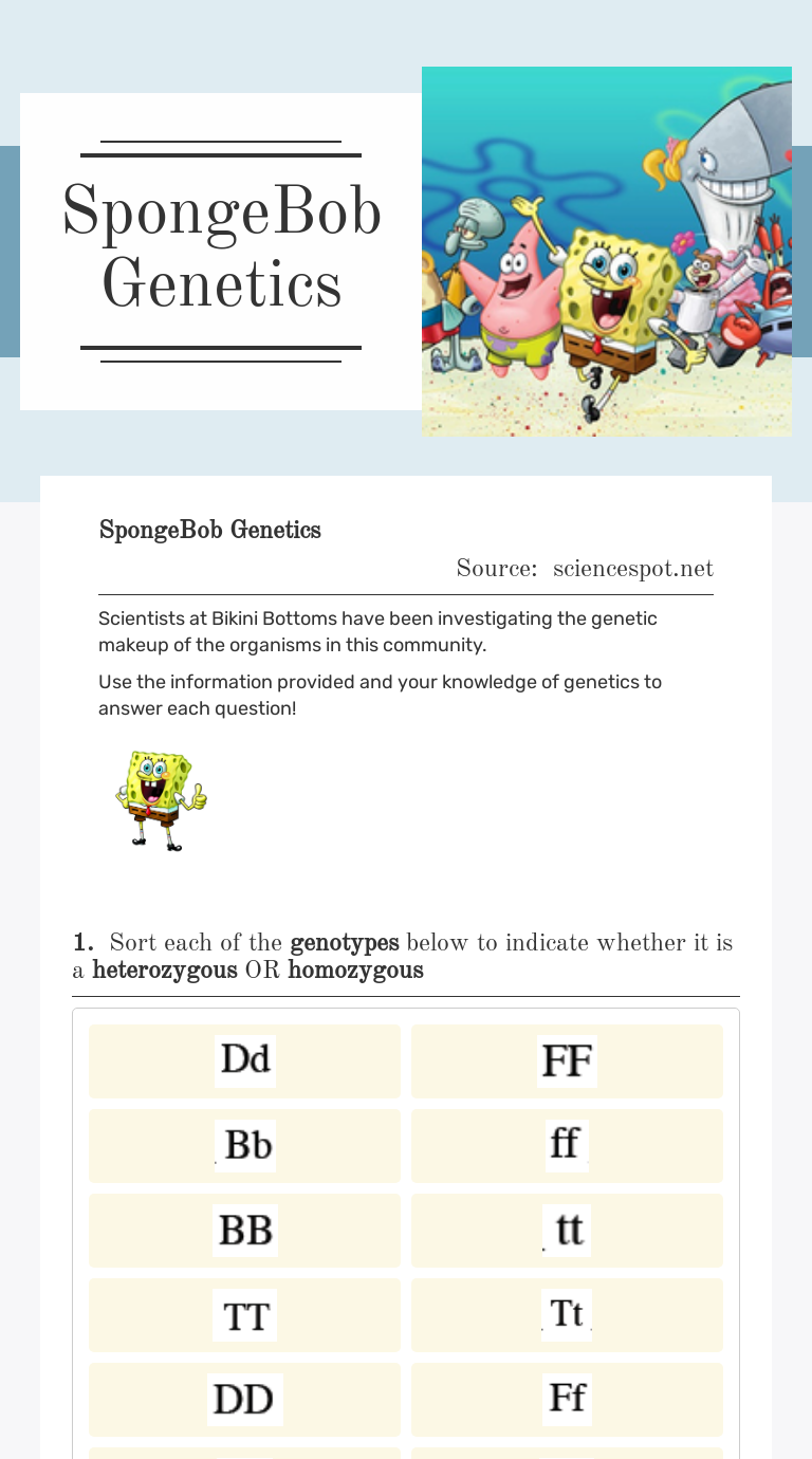 Spongebob Genetics Answer Key Science Spot : Bikini Bottom ...