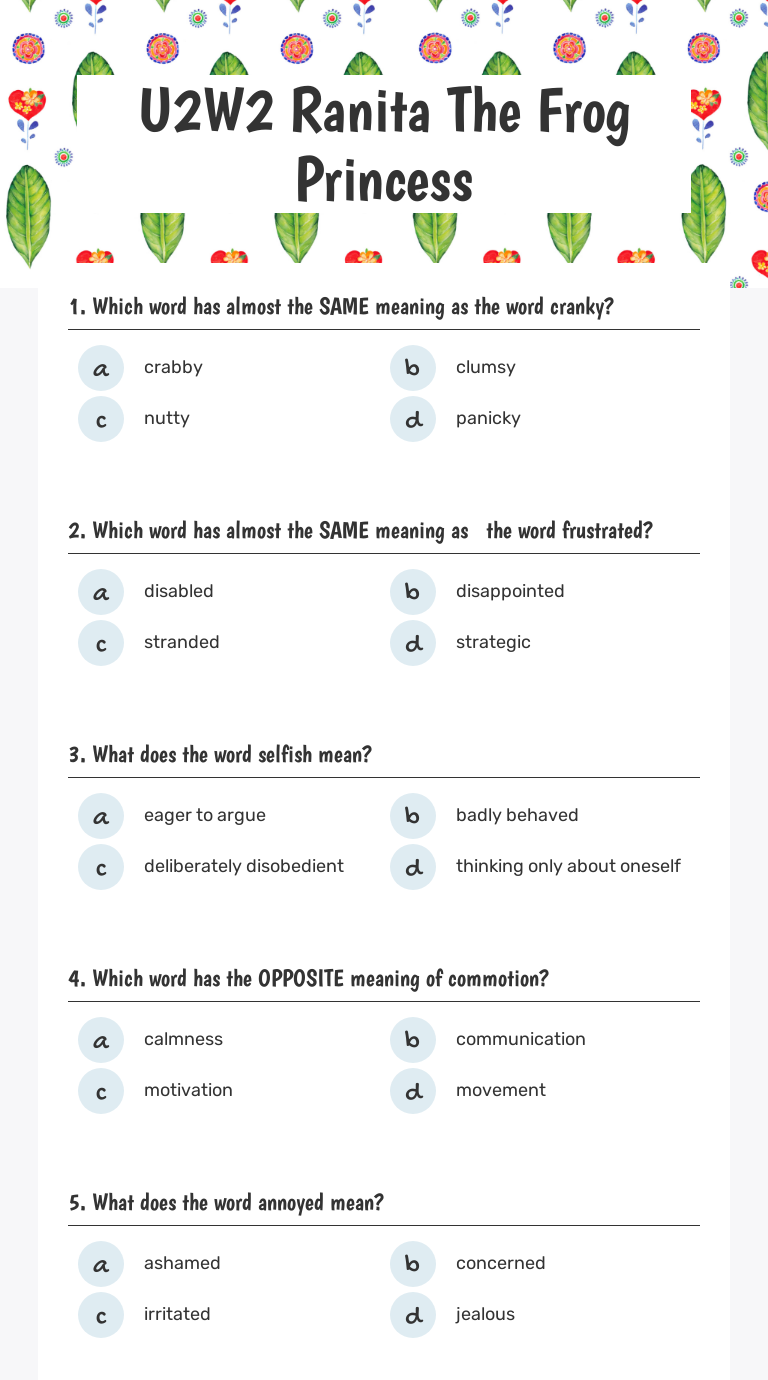 U2w2 Ranita The Frog Princess Interactive Worksheet By Lindsay Dowd Wizer Me