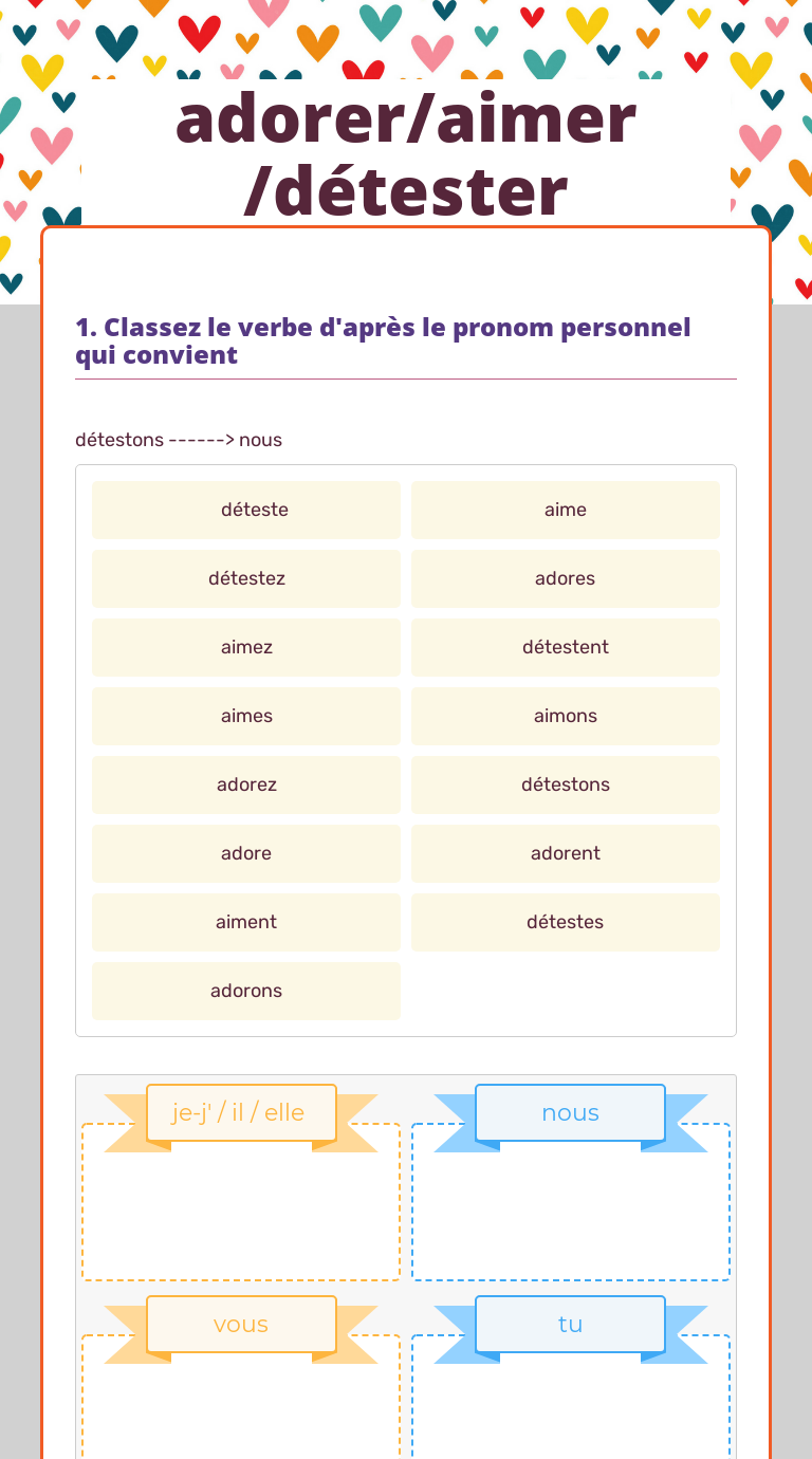 Exercice Verbe Aimer | 55 Aimer Français FLE fiches pedagogiques pdf ...