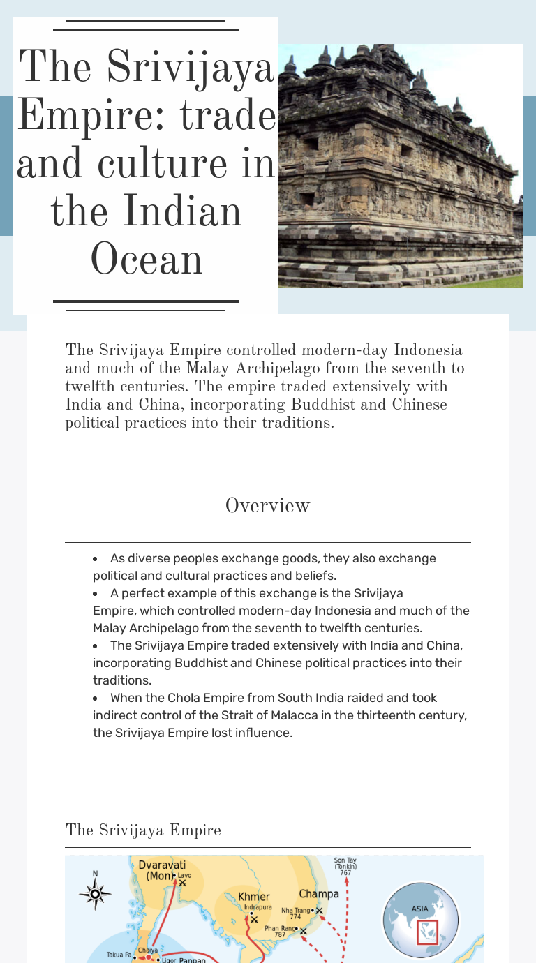 The Srivijaya Empire: trade and culture in the Indian Ocean worksheet preview image