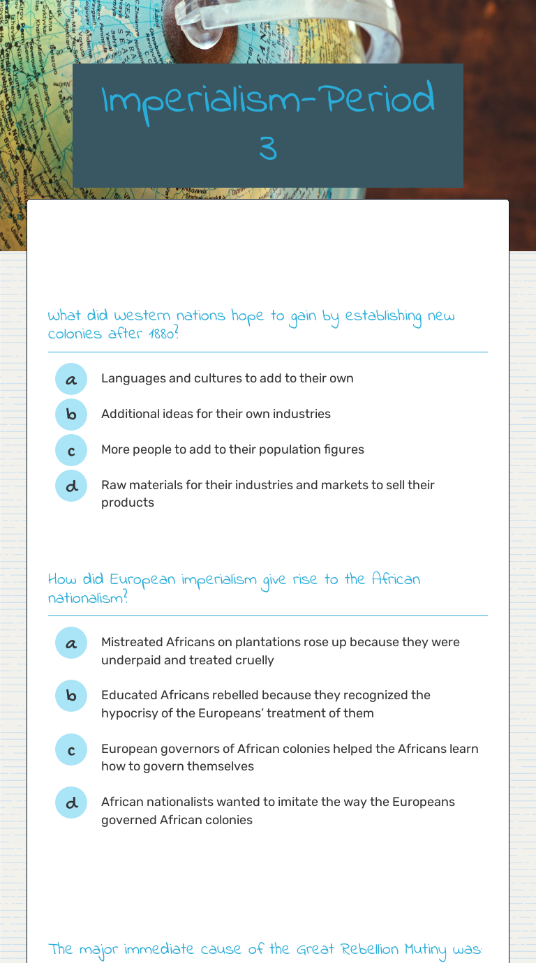 Imperialism-Period 3 Grade 10 worksheet preview