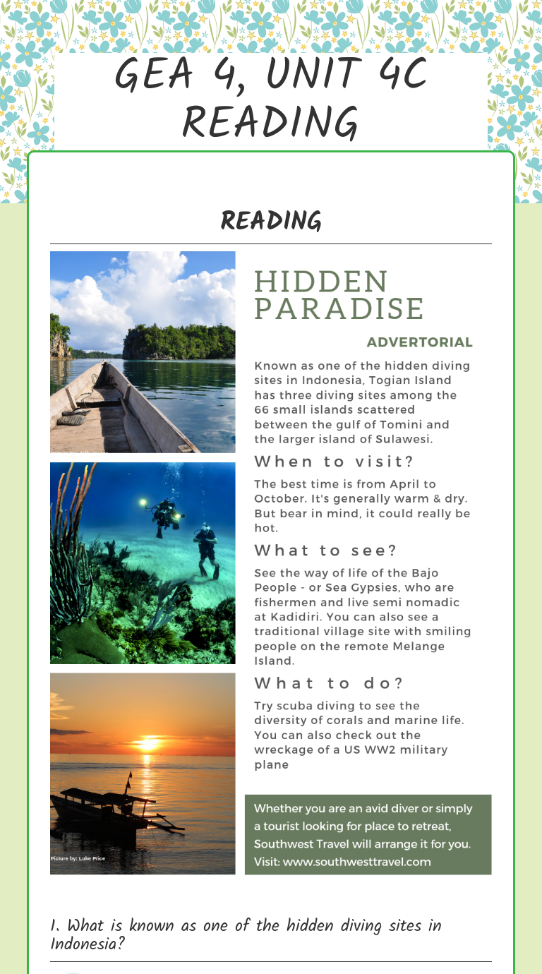 GEA 4, UNIT 4C READING worksheet preview image