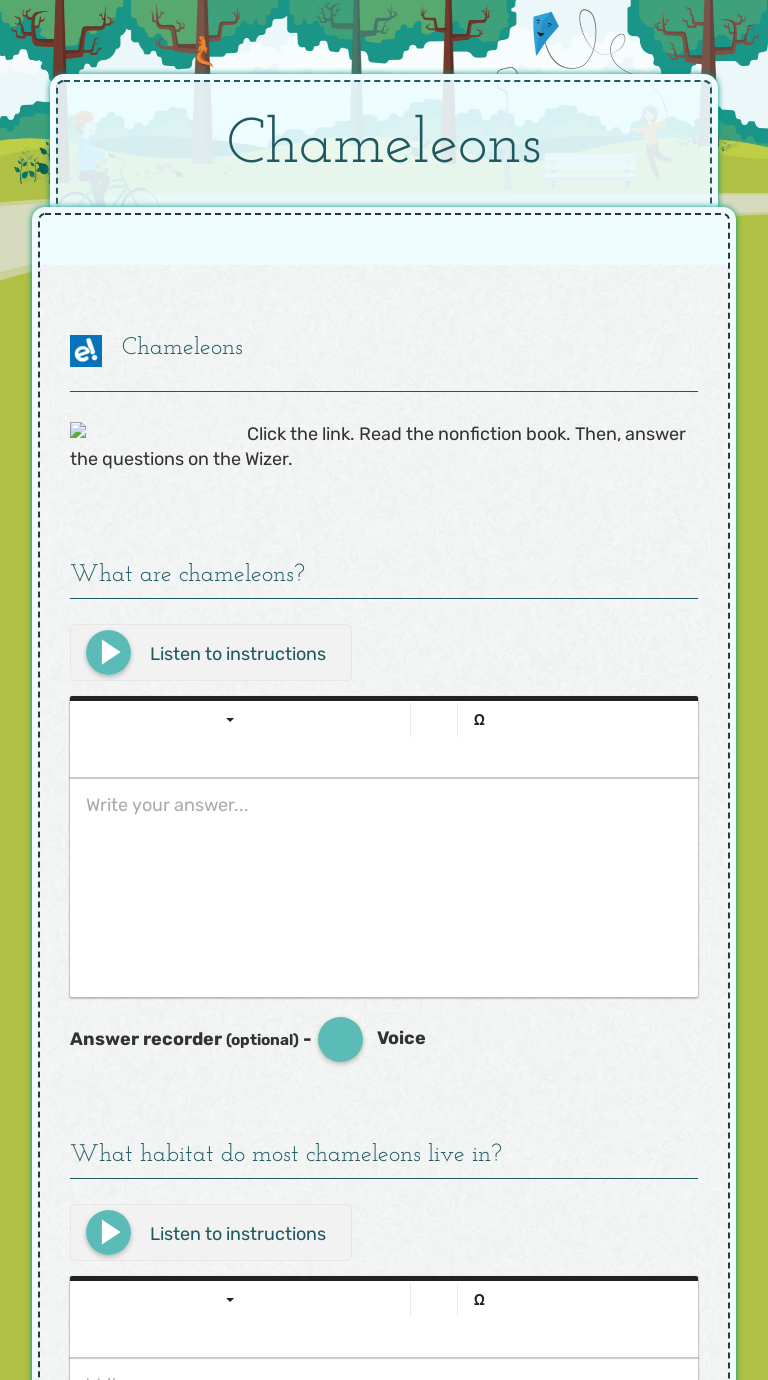Chameleons worksheet preview