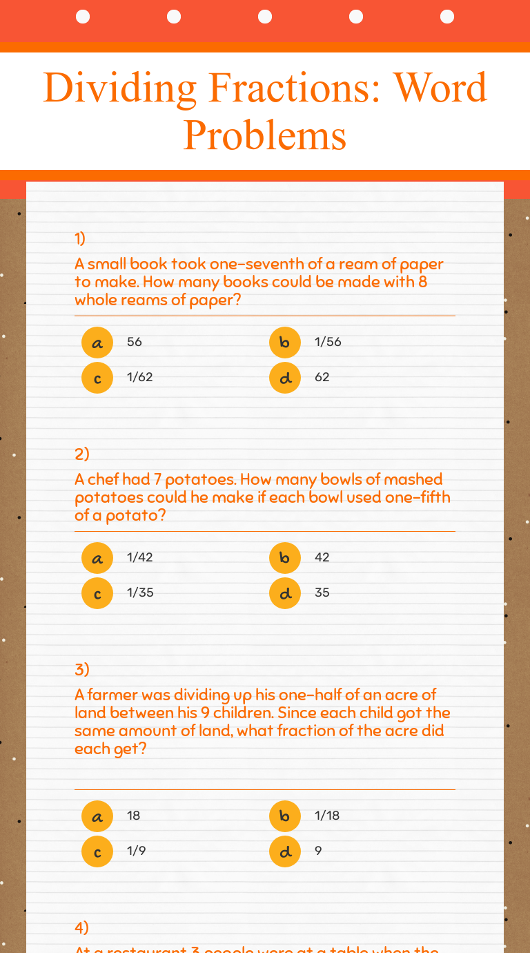 Dividing Fractions: Word Problems  Interactive Worksheet by Inside Dividing Fractions Word Problems Worksheet