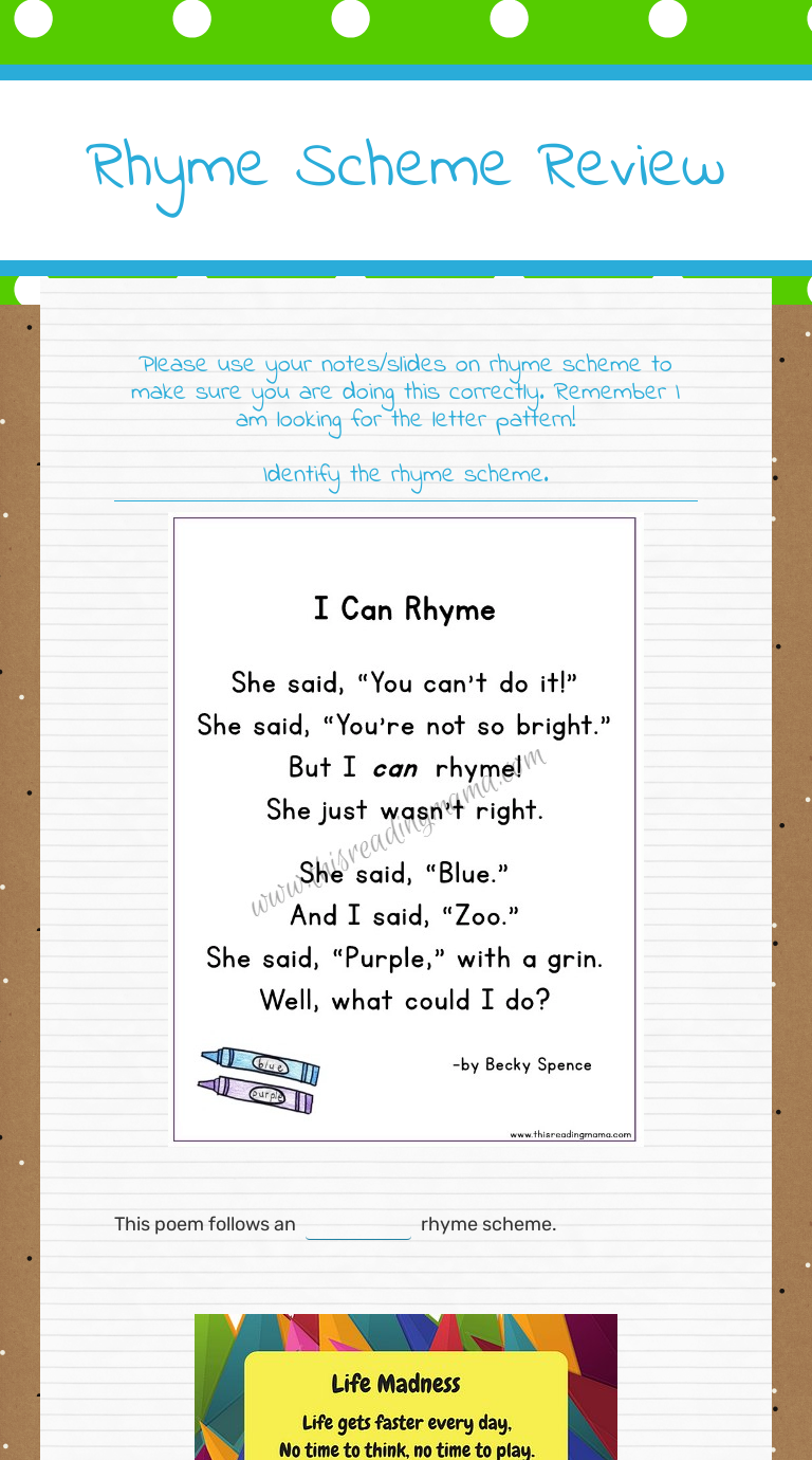 Rhyme Scheme Review | Interactive Worksheet By Stephanie Vandegrift ...