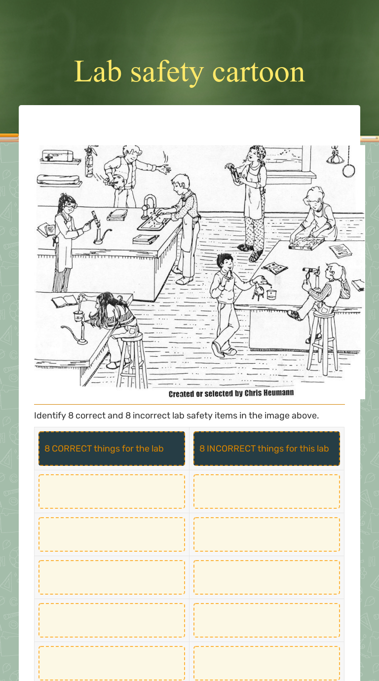 Lab safety cartoon Interactive Worksheet by Jill Kennington Wizer me