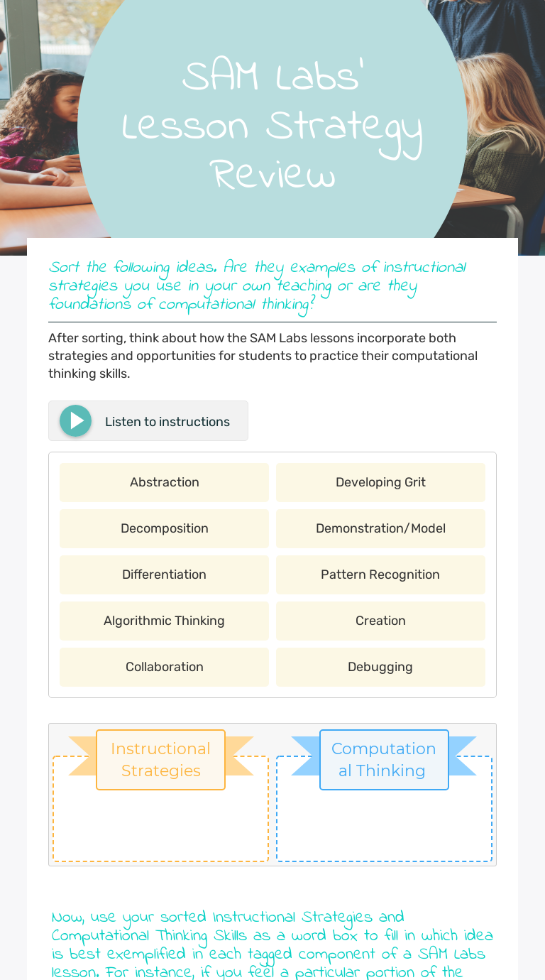 SAM Labs' Lesson Strategy Review Grade 1 worksheet preview