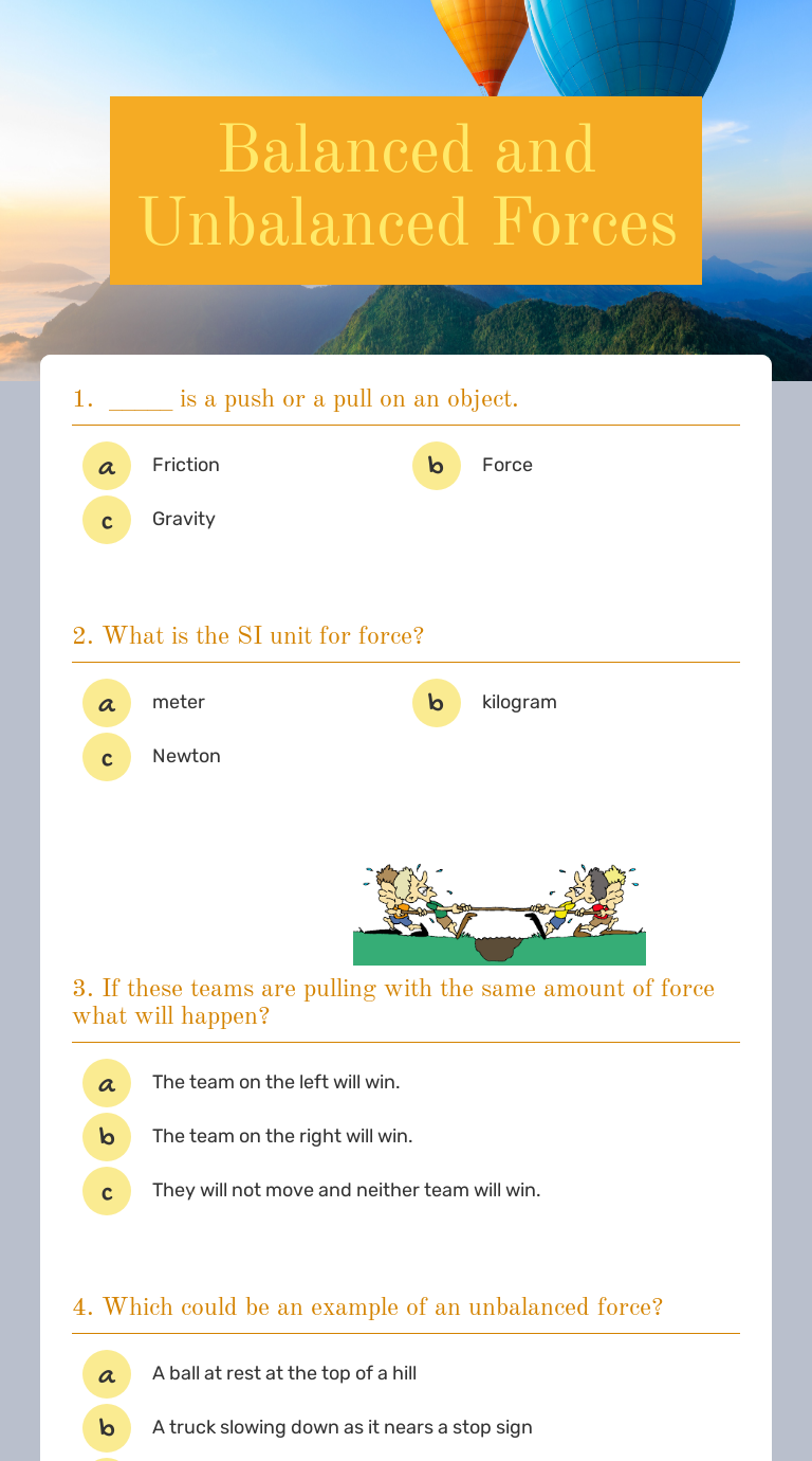 Balanced and Unbalanced Forces  Interactive Worksheet by Karen Pertaining To Friction And Gravity Worksheet