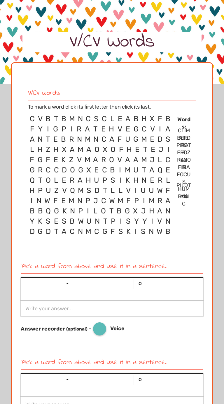 V/CV Words Grade 3 worksheet preview