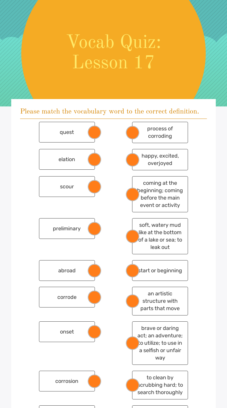 Vocab Quiz: Lesson 17 worksheet preview image