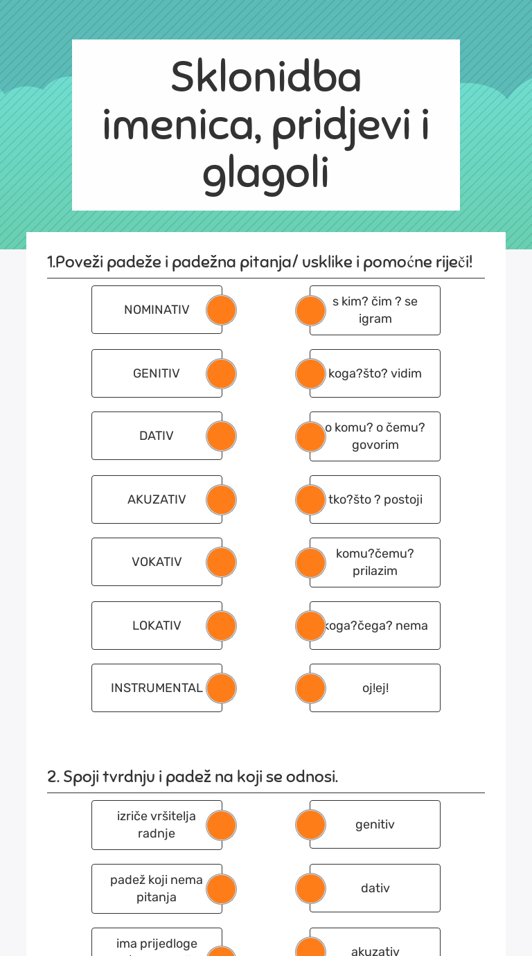 Sklonidba Imenica, Pridjevi I Glagoli | Interactive Worksheet By ...