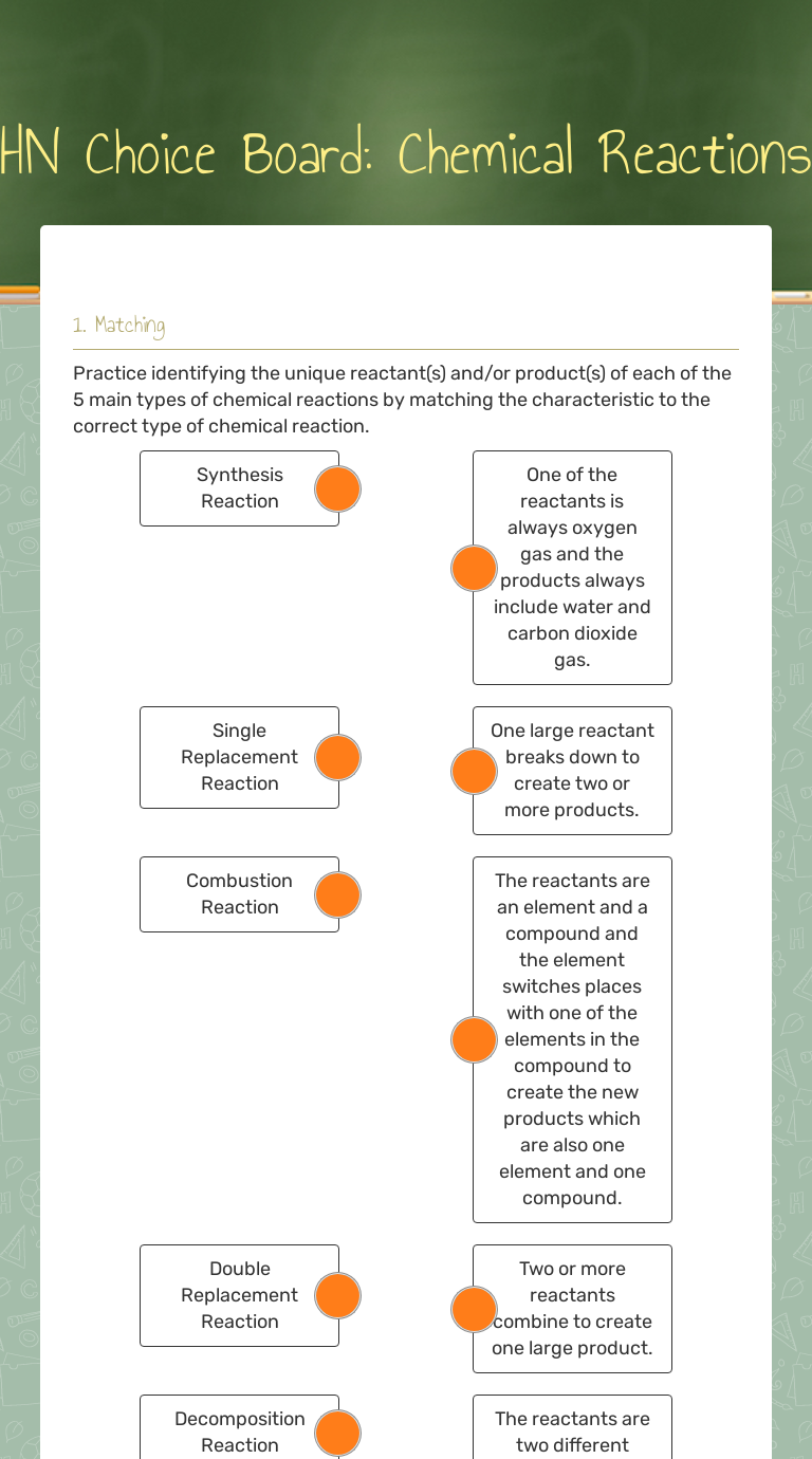 HN Choice Board: Chemical Reactions  Interactive Worksheet by In Double Replacement Reaction Worksheet