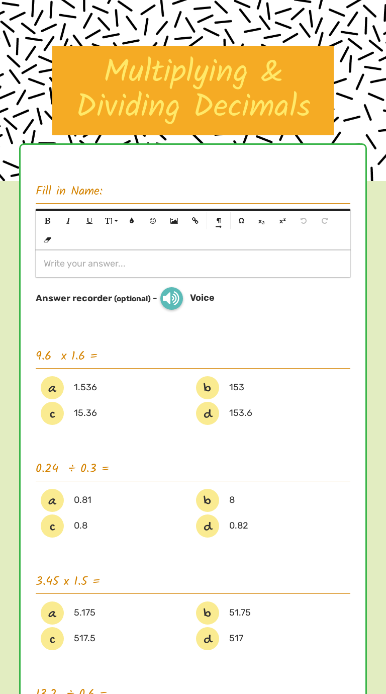 Multiplying dividing decimals interactive worksheet by taylor 