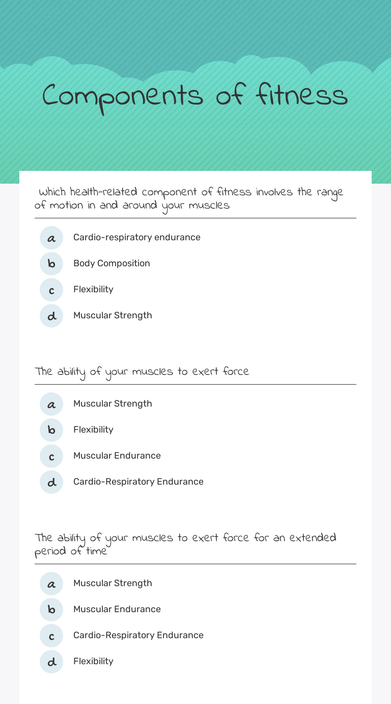 Components of fitness | Interactive Worksheet by Amr Abdelmoty | Wizer.me