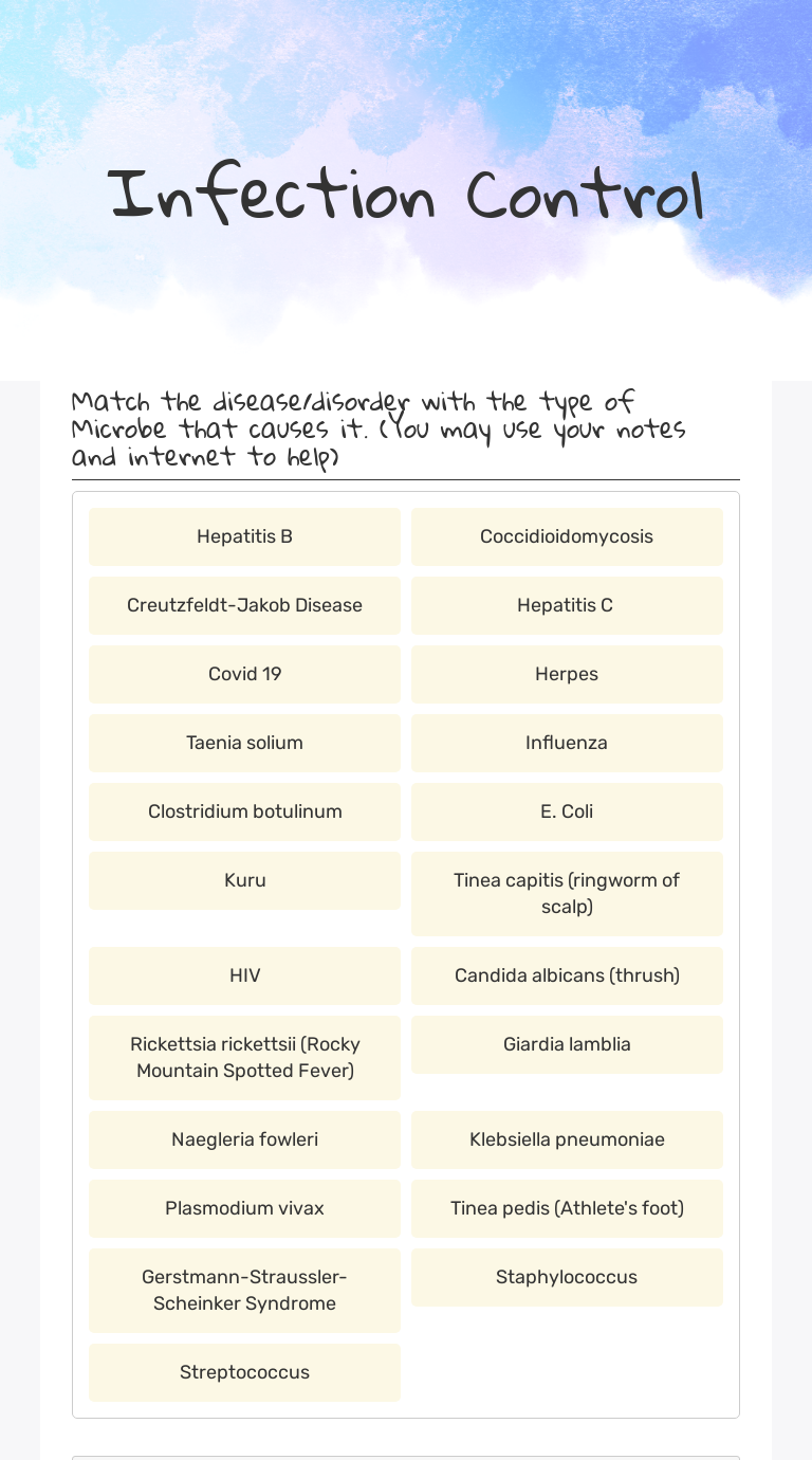 Infection Control Grade 11 worksheet preview
