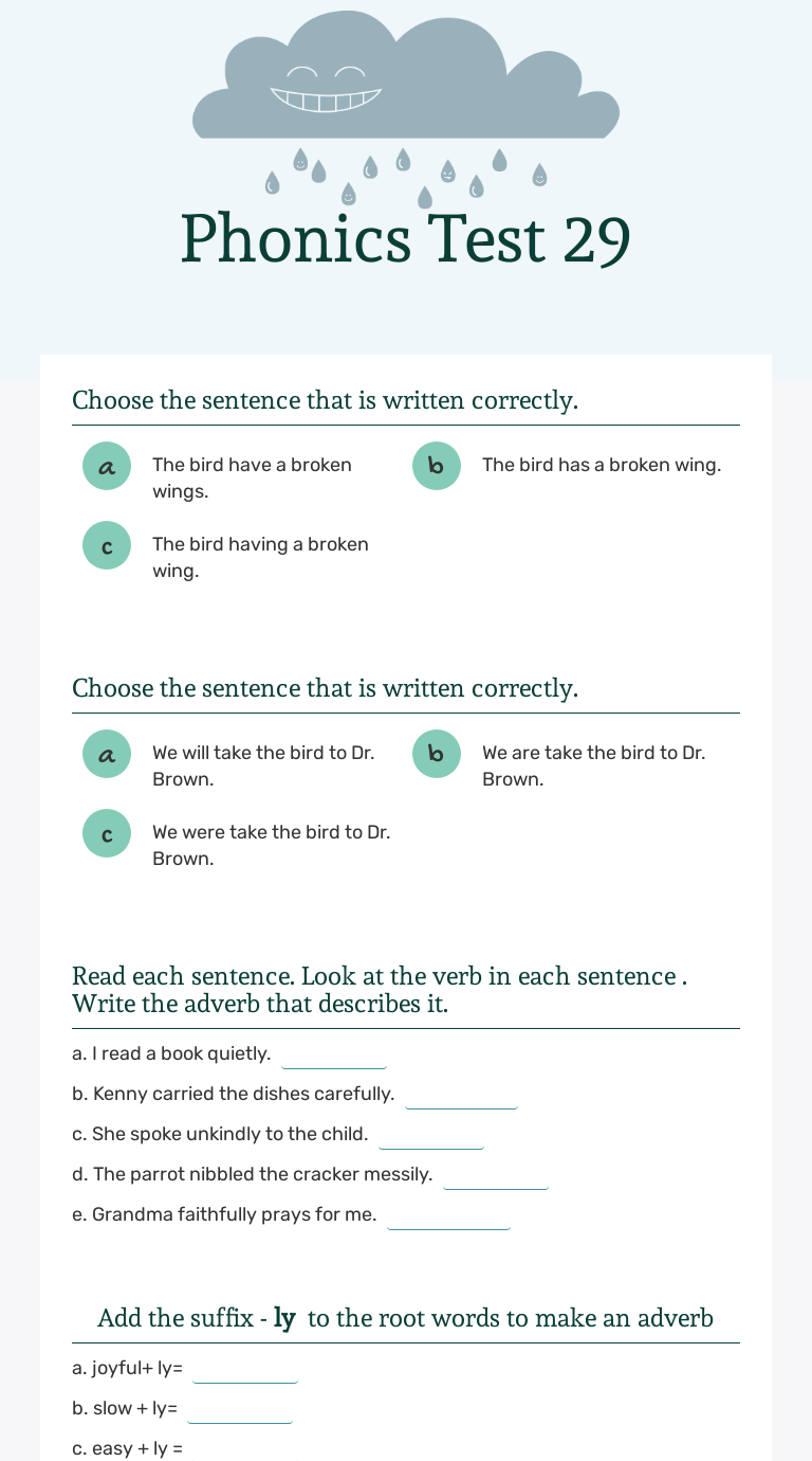 Phonics Test 29 worksheet preview image