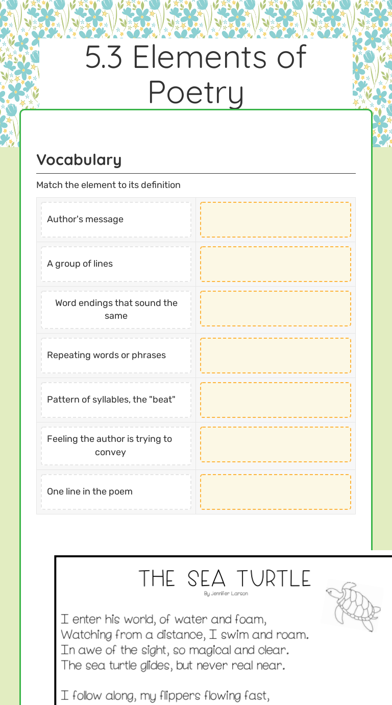 5.3 Elements of Poetry Grade 4 worksheet preview