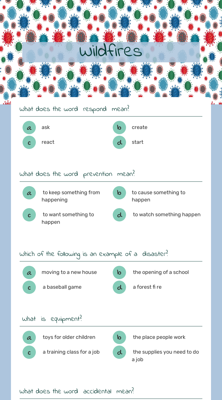 Wildfires worksheet preview