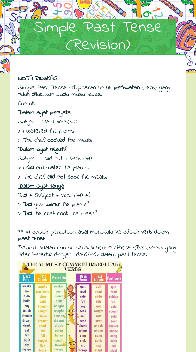 Simple Past Tense Revision Interactive Worksheet By Norazlena Mamat Wizer Me