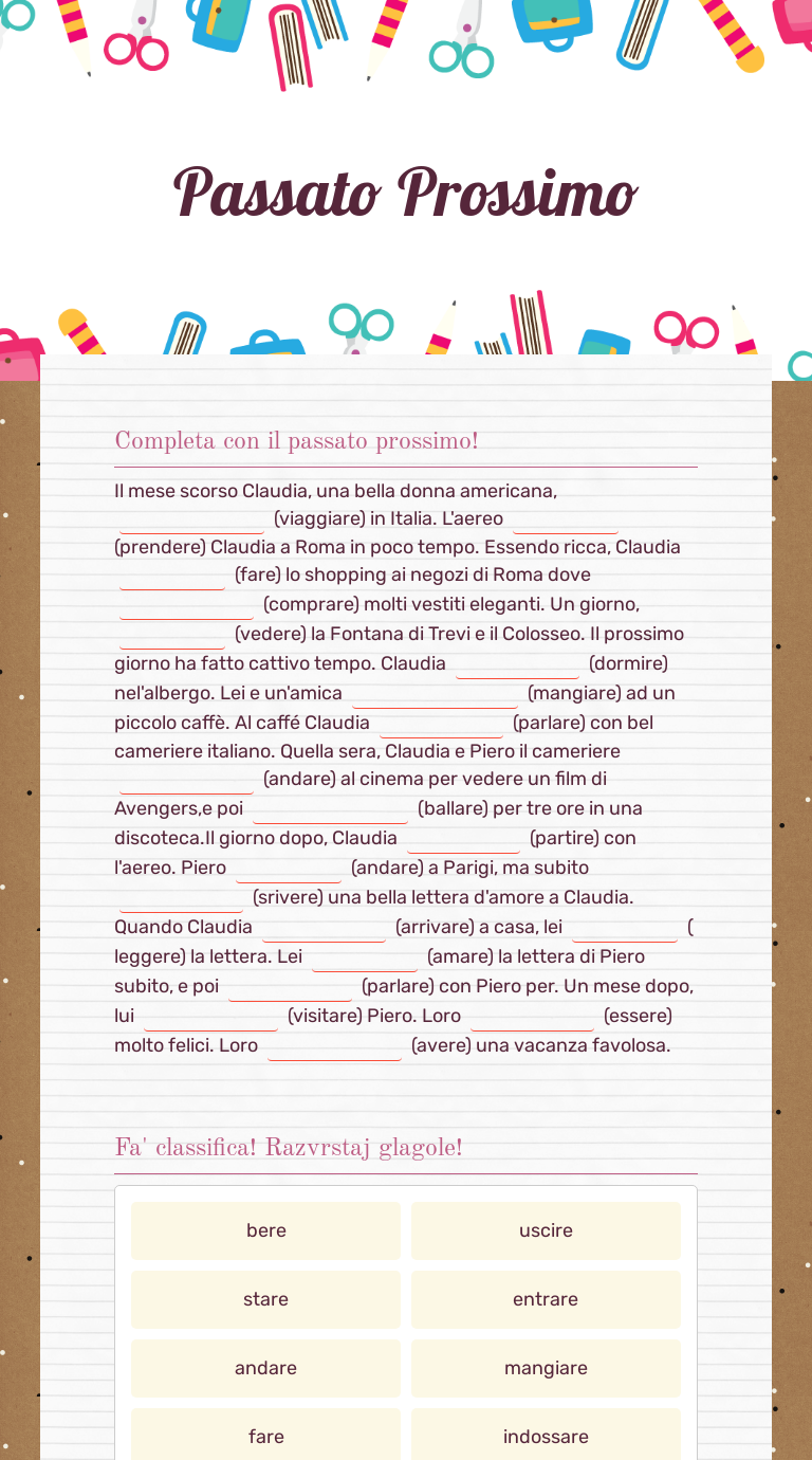 Passato Prossimo Interactive Worksheet by Ivana Konsuo Batarilo