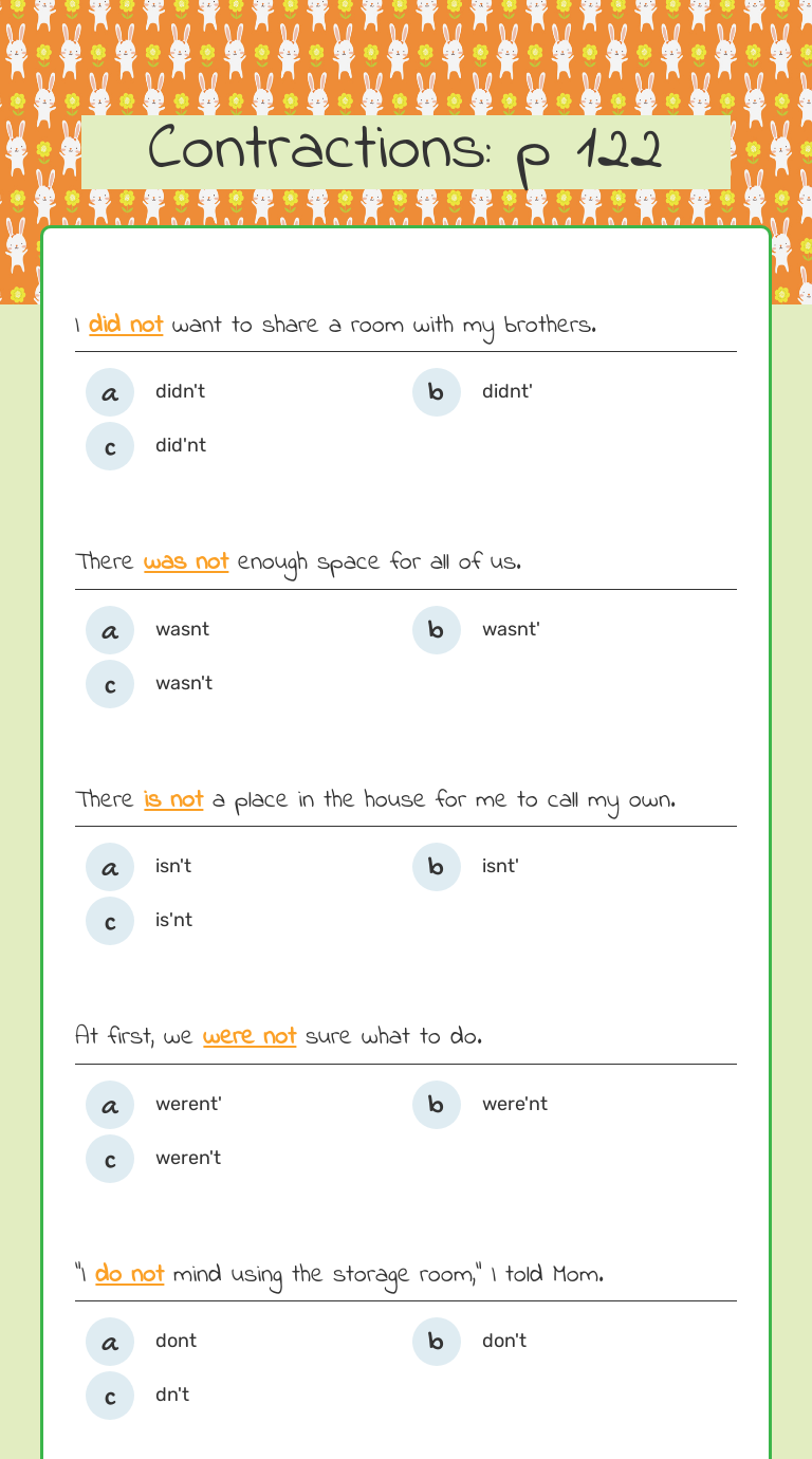 Contractions: p 122 worksheet preview image