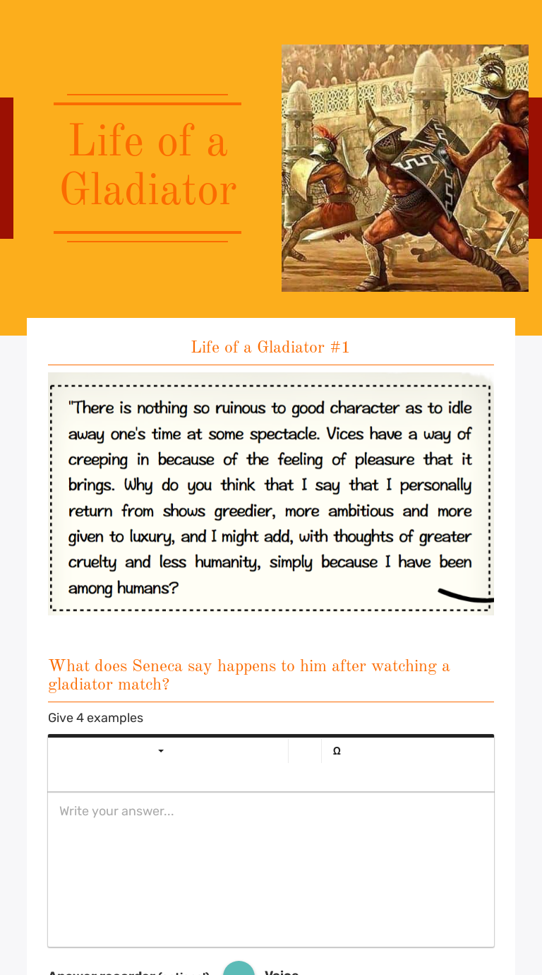 Life of a Gladiator worksheet preview image