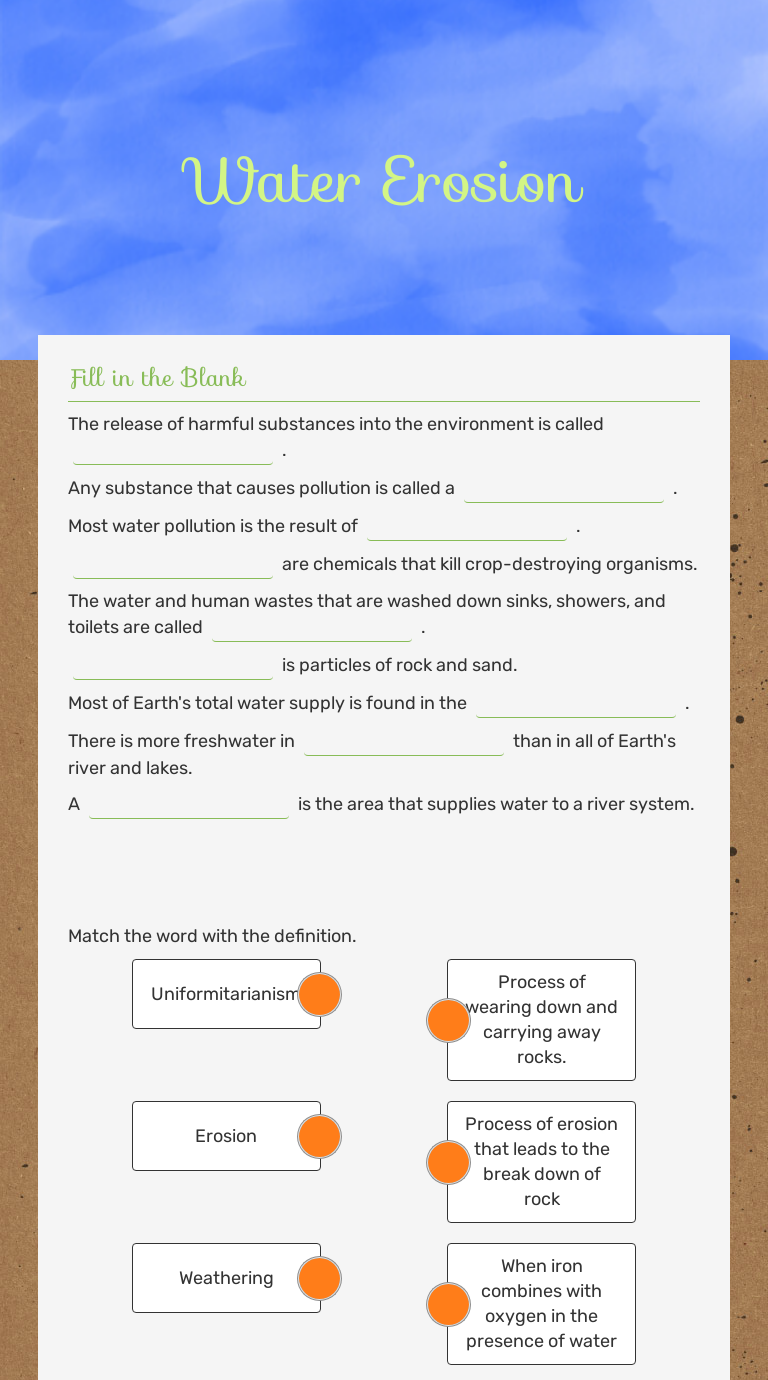 Water Erosion Interactive Worksheet by Whitney Stiles Wizer.me